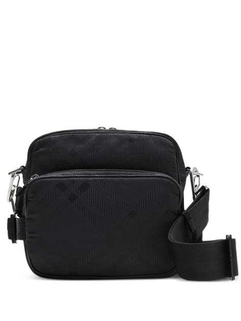 Check Jacquard Pocket Crossbody Bag in Black 